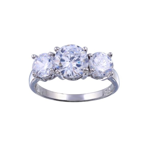 Rhodium Plated 925 Sterling Silver 3 Clear CZ Bridal Band Ring White Jewelry Female Size 6