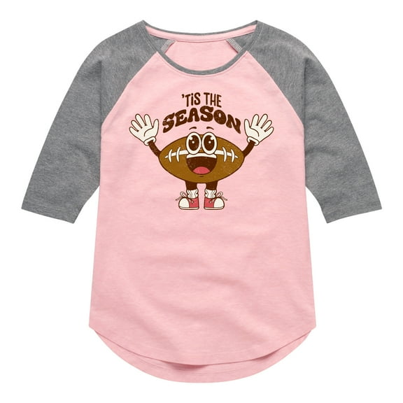 Instant Message - Tis The Season Football - Toddler & Youth Girls Raglan Graphic T-Shirt