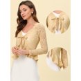 thumbnail image 2 of Cárdigan corto con lazo en la parte delantera para mujer Dobladillo con volantes Top transparente de encaje floral Beige M, 2 of 4