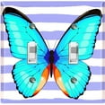 thumbnail image 1 of Metal Light Switch Plate Cover Unique Teal Butterfly Purple Stripes BUT031, 1 of 13