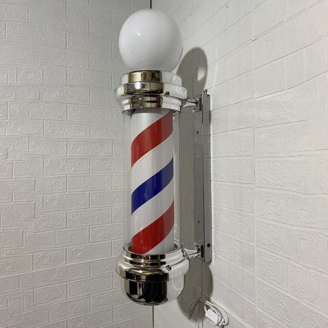 Poste de barbero Salvador Luz LED Rotación Peluquería Montaje en pared Lámpara de prueba de lluvia Rayas con bola estilo A Luz de poste de barbero