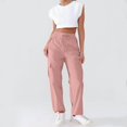 thumbnail image 4 of Women High Waist Cargo Pants Straight Leg Baggy Drawstring Trousers Workout Hiking Cargo Pants with Zipper Pockets, 4 of 5