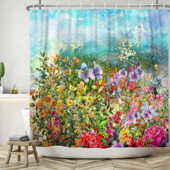 Pbobriich Floral Summer Shower Curtain,Flowers Blossom Butterflies Shower Curtain for Bathroom 72Wx78L inch Fabric Bath Curtains