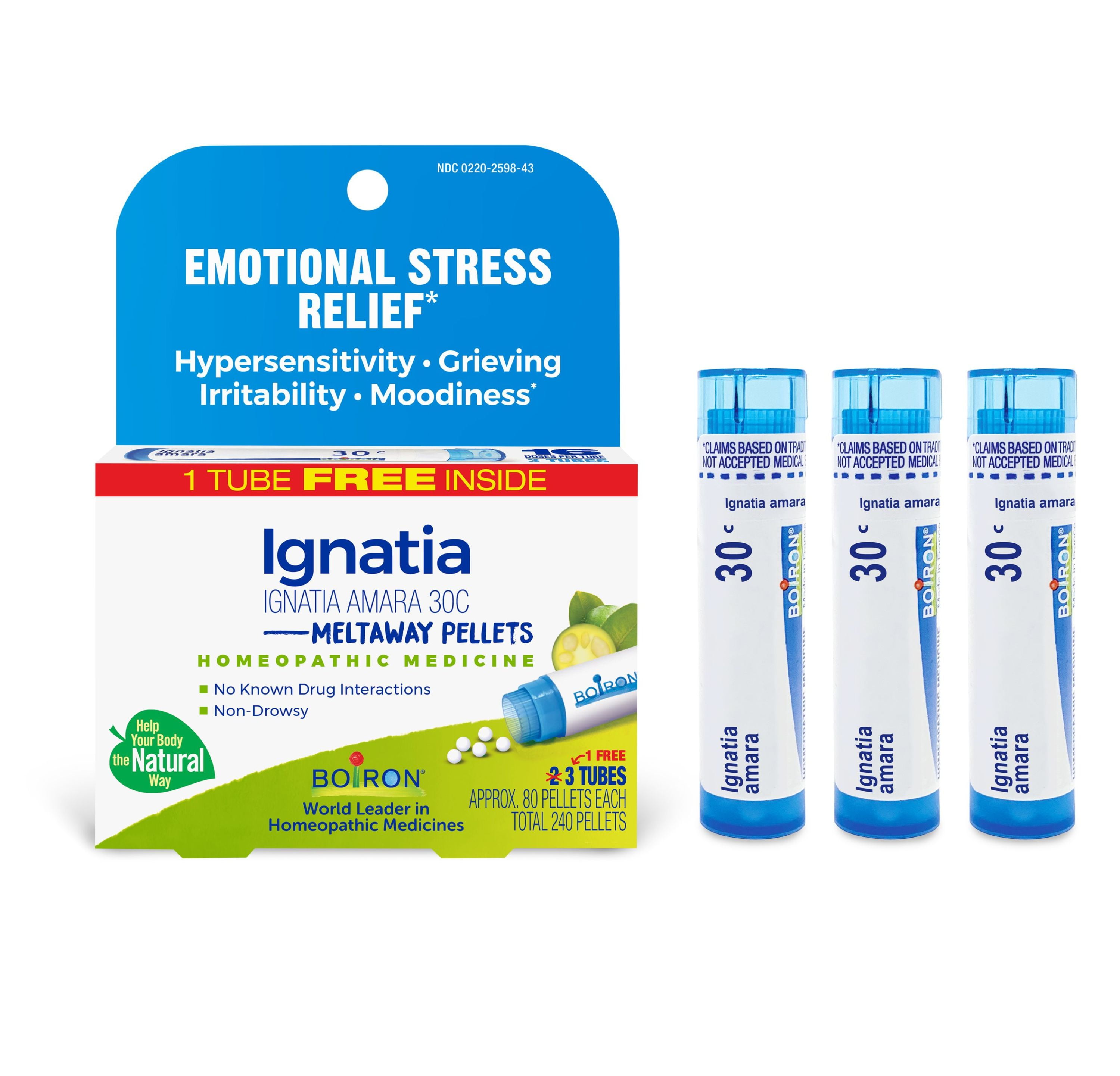 Boiron Ignatia Amara 30C Bonus Pack, Homeopathic Medicine for Emotional Stress, Hypersensitivity, Grieving, Irritability, Moodiness, 240 Pellets