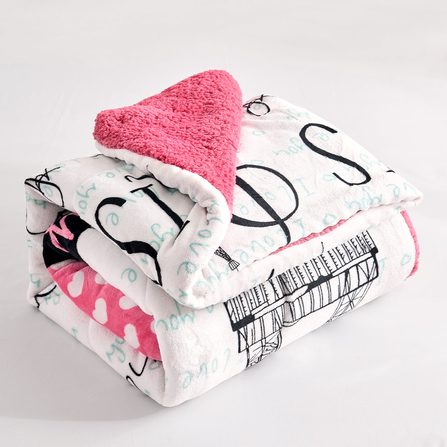 NC Sherpa Blanket White, Pink, Polyester Reversible Bed Blankets Twin (Count 2)