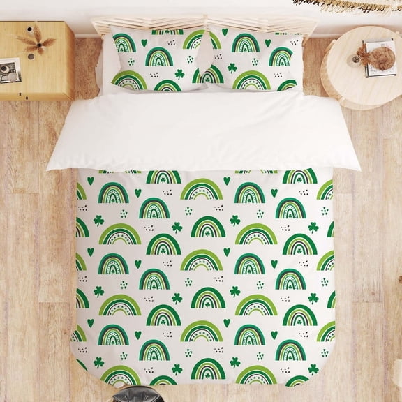 St. Patrick's Day Themed Bedding Set, Shamrock Print Unisex Bedding Set with 1 Duvet Cover and 2 Pillowcases, Christmas Gift