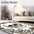 thumbnail image 2 of ODIKA 6'x9' Machine Washable Non-Slip Area Rug, Victorian Macabre Skull Surrounded by Interlocking Damask Scrollwork High Traffic Rug, Gold, 735058, 2 of 7