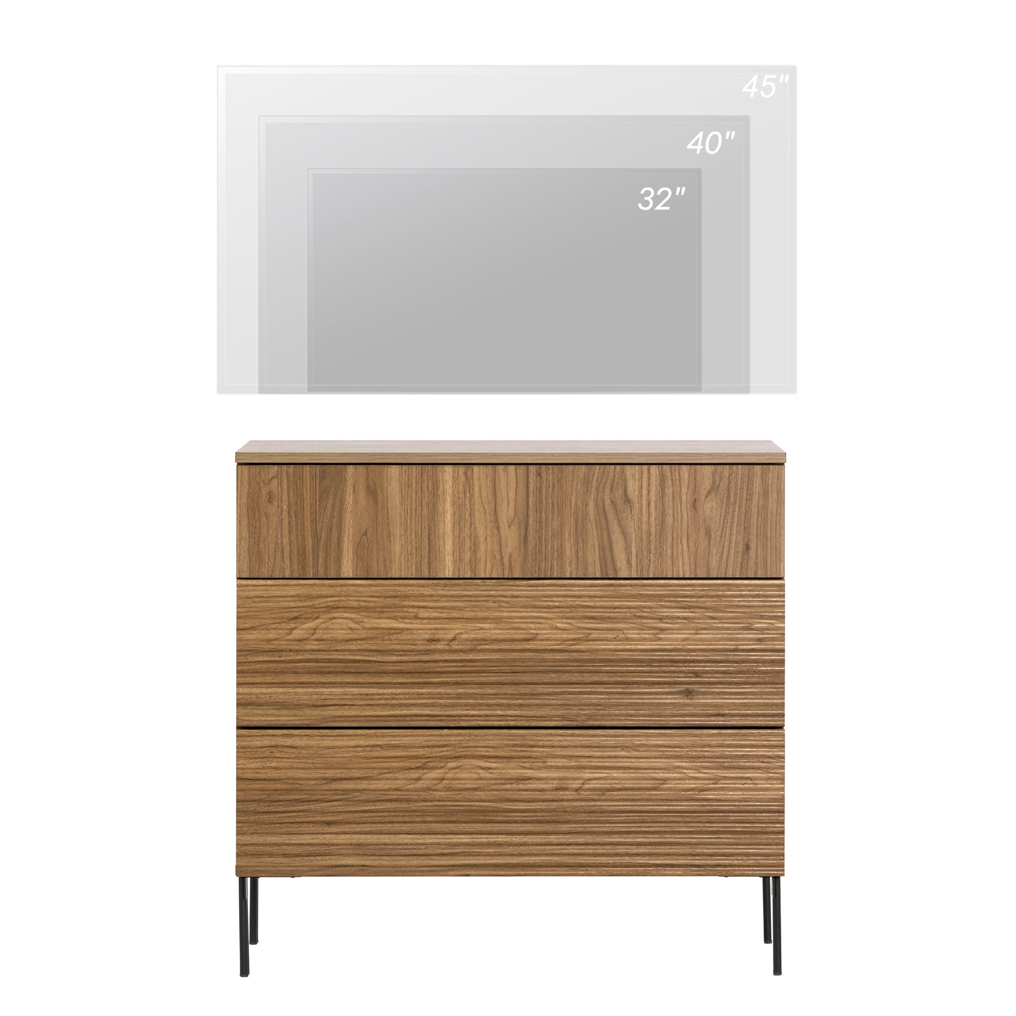 Modern Minimalist Wood Nightstand with 3 Drawers ,31.5" Large End Table,Reeded Design Bedside Table for Bedroom, Living Room,Entryway