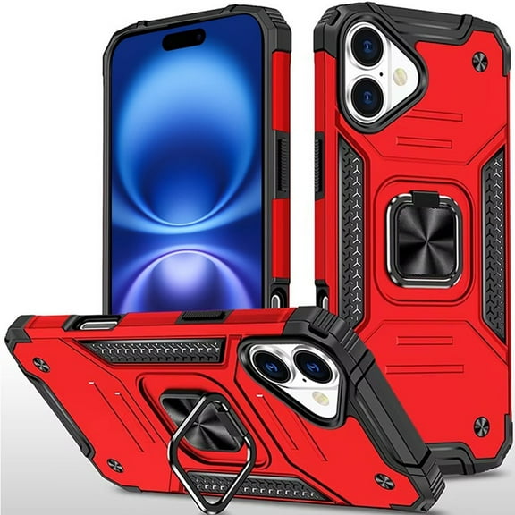 For iPhone 17 Robust Magnetic Kickstand Hybrid Case Cover - Red