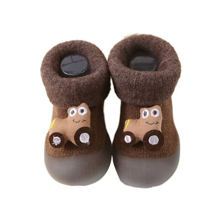 

Welliumy Toddler Sock Shoes Rubber Sole Floor Slippers First Walker Socks House Home Shoe Indoor Comfort Prewalker Slipper Brown 8C
