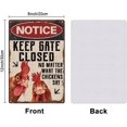 thumbnail image 2 of Letrero de hojalata con texto en inglés "Coop Chicken Coop", letrero de metal retro, letrero de arte rural vintage, "Mantenga la puerta cerrada, no importa lo que digan las gallinas", decoración para, 2 of 8