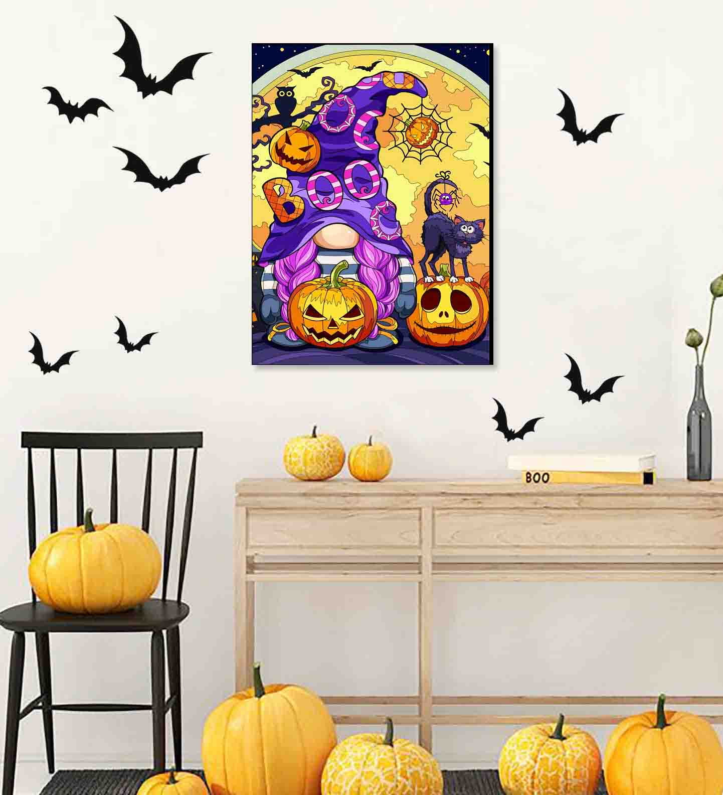 HsdsBebe Diamond Art Painting Halloween Gnomes Pumpkin Round Full