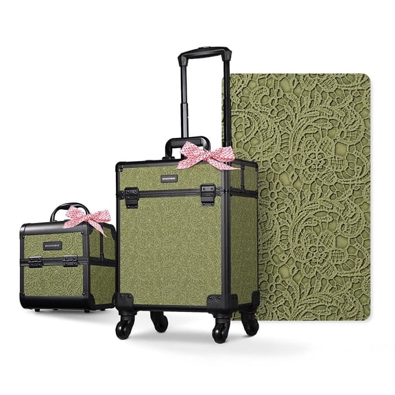 Byootique 2-Piece Makeup Train Case Cosmetic Organizer Kit Rococo Moss Salon