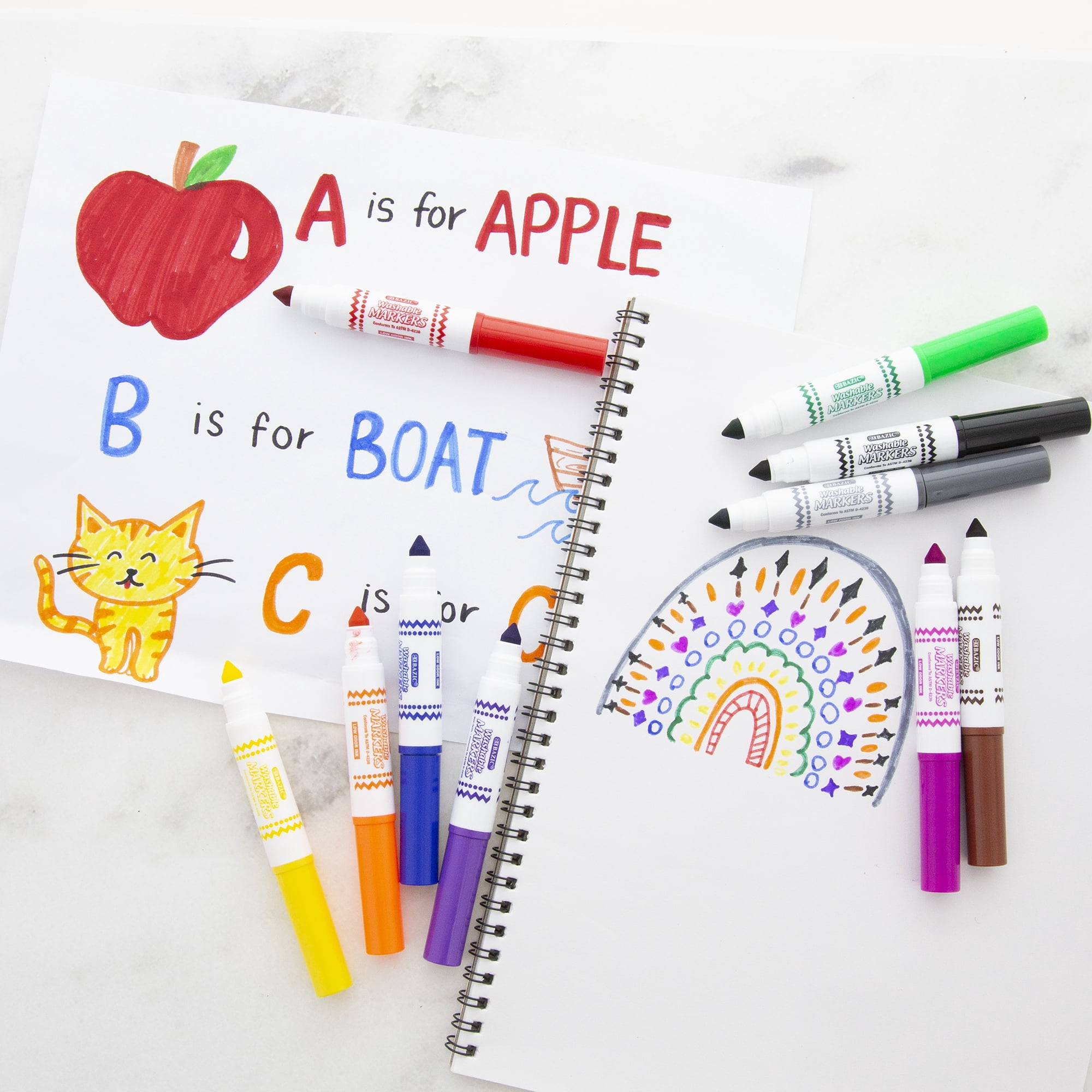 BAZIC Washable Markers 10 Color Mini Coloring Marker (10/Pack), 24-Packs