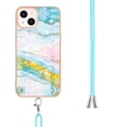 thumbnail image 3 of iPhone 13 Case, iPhone 13 Case Marble, Allytech Marble Serious Ultra Thin Soft TPU Rubber Drop Protection Shock-Absorbing Anti-scratch Lanyard Case Cover for Apple iPhone 13 6.1",Green Pink, 3 of 4