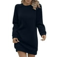 thumbnail image 2 of Qulqfy Fleece Dress for Women Long Sleeve Tshirt Mini Blue Warm Crewneck Casual Dresses Women's Fall Dresses S, 2 of 8