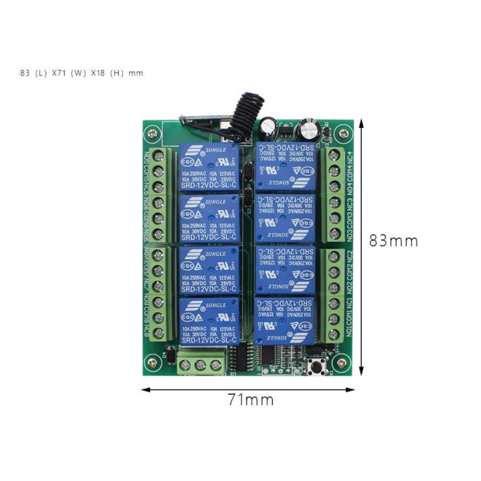 High-Performance 8-Channel Wireless Switch for Relays 12V, 433MHz, Receiver and Transmitter