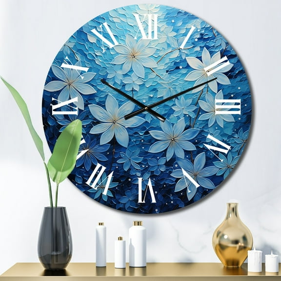 Designart "Flowers Glacial Majesty painting" Floral Oversized Wall Clock