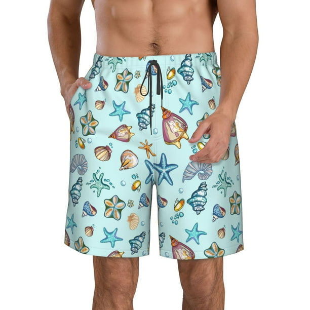 Fotbe Sea Shells 2 Trajes de Baño Estampados para Hombre, Shorts de Verano de Secado Rápido, Ropa de Playa, Bañadores-Small