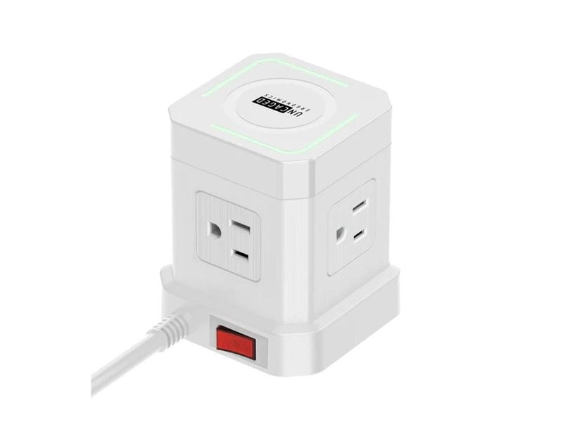 Wireless Charger Cube Power Strip with USB Ports – 10ft Extension Cord, 4 AC Outlets + 3 USB + 1 Fast-Charging USB-C, 15W Wireless Charging, Surge Protection & Mountable On/Off Switch