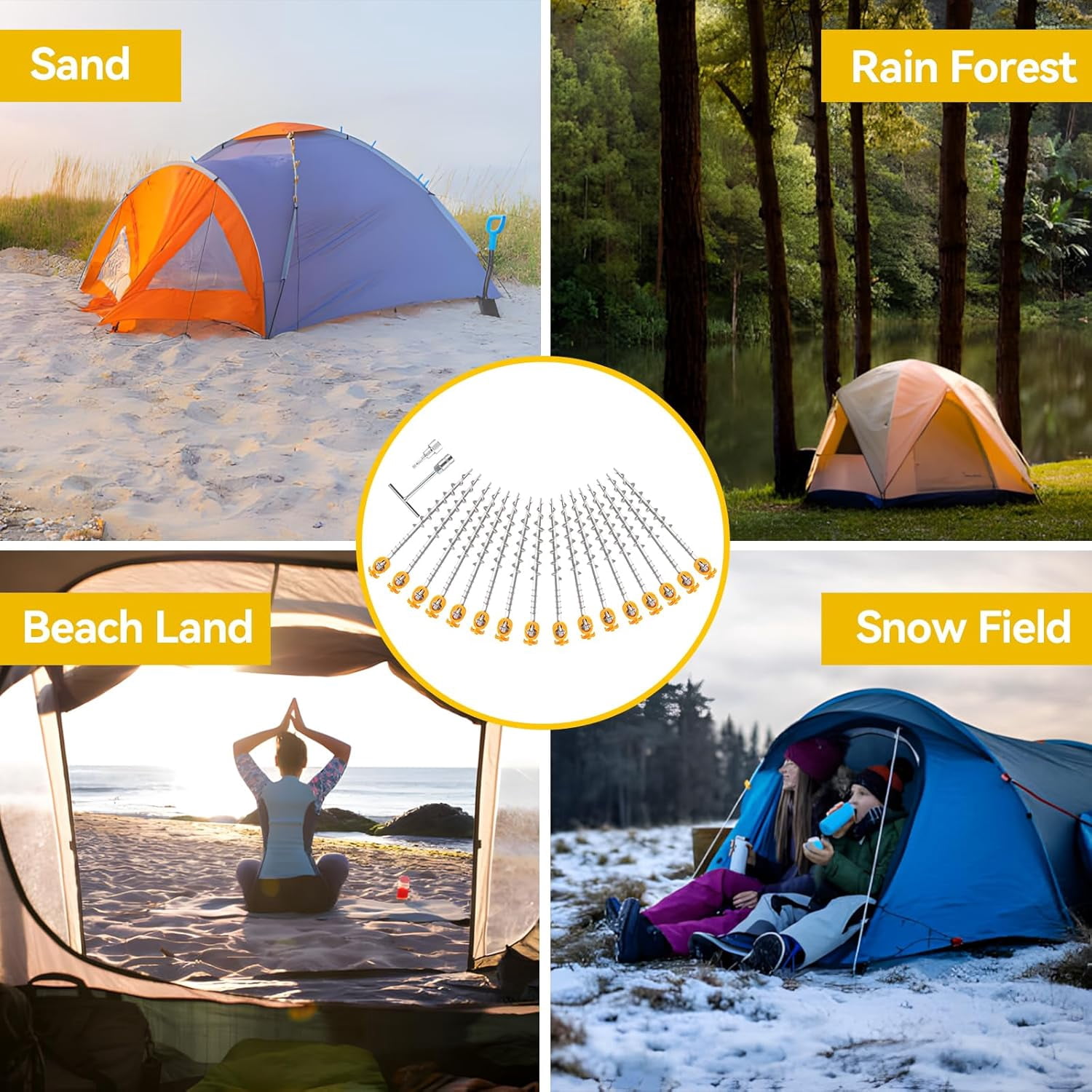 16 PCS Heavy Duty Aluminum Screw Tent Stakes for Camping - Rust Proof Ground Anchors with Hand Crank