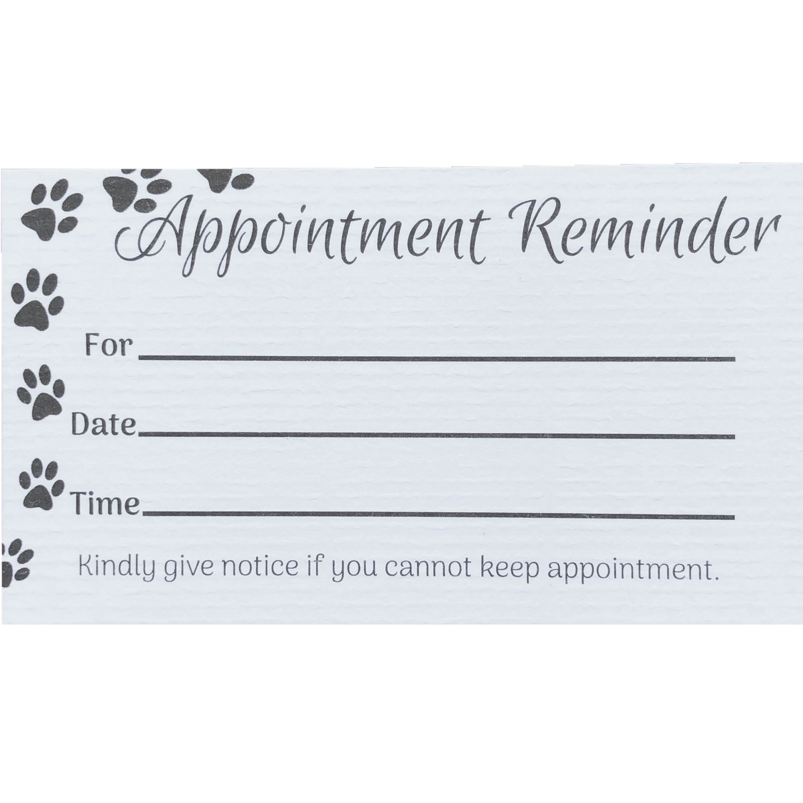 100 Paw Print Appointment Reminder Cards for Business, Grooming