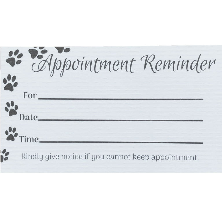 100 Paw Print Appointment Reminder Cards - for Business, Grooming,  Groomers, Veterinarians, Vets Offices, Pet Hospital, Animal Orphanages,  Kennels, and other Dog and Cat Related Businesses - Walmart.com