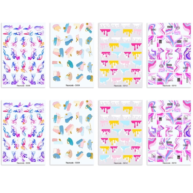 Calcomanías para decoración de uñas, 8 hojas de calcomanías coloridas para uñas, suministros para uñas, varios estilos, 9,8 x 6,8 cm