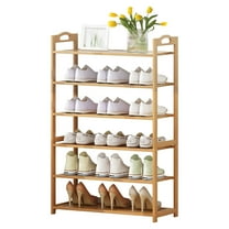 Modern 5 Tier Brown Shoe Rack Floor Mount Bamboo MDF Entryway Shoe Shelf Cabinet Shoe Storage Organizer for About 15 Pairs of Shoes
