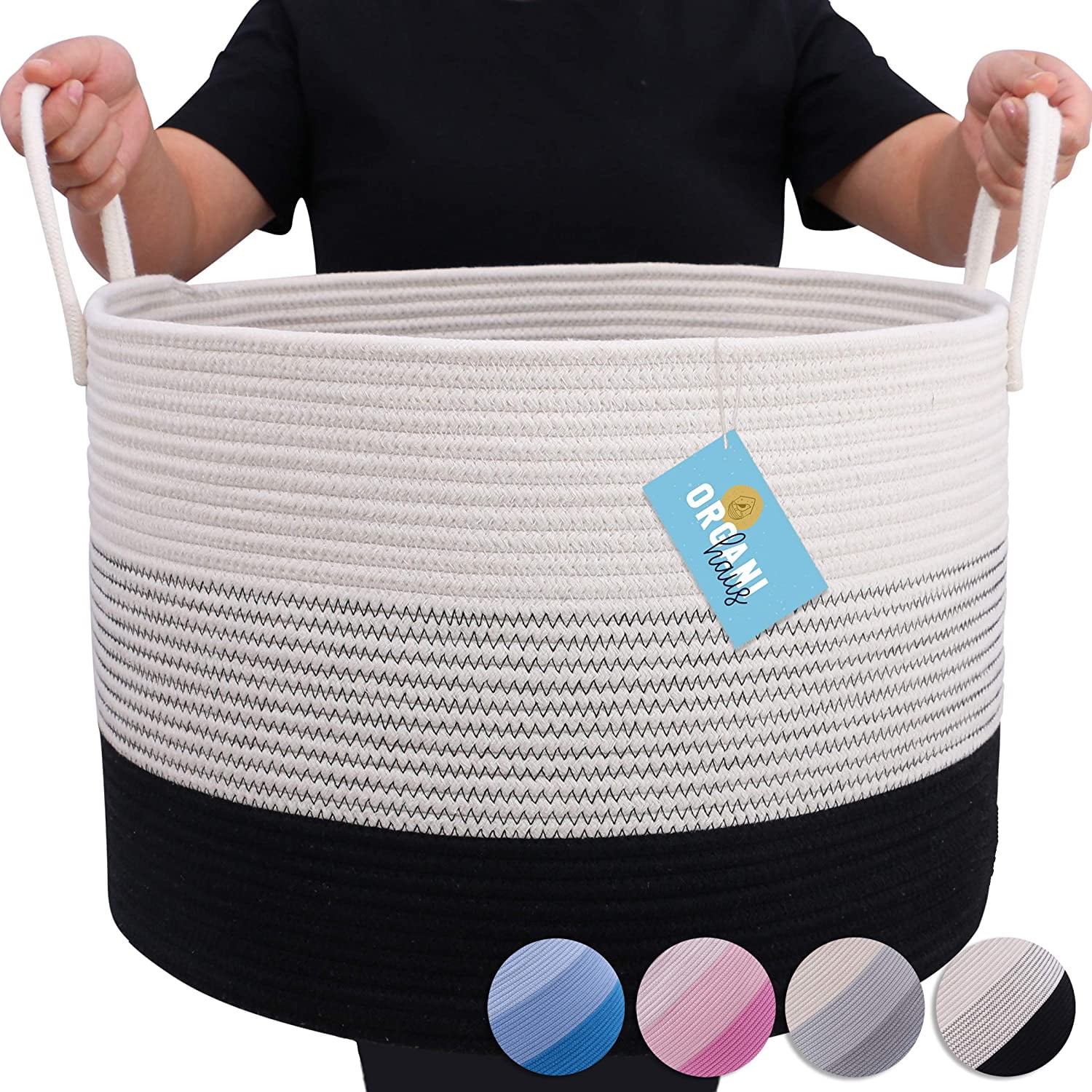 OrganiHaus XXL Cotton Rope Basket in Black and Off White