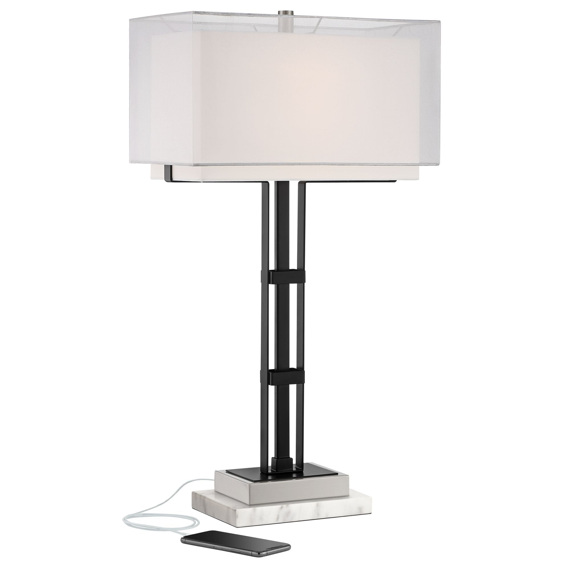 Franklin Iron Works Industrial Table Lamp with White Marble Riser USB