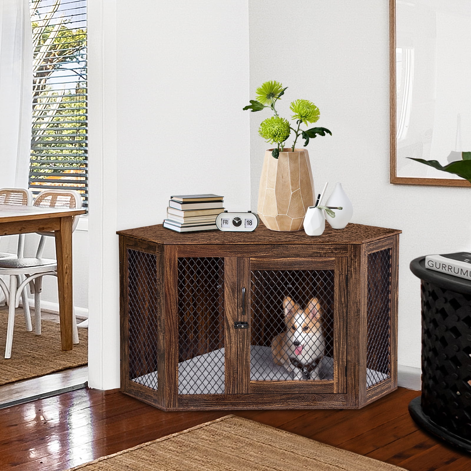 Corner Dog Crate Furniture for Small and Medium Dogs: Furniture-Style  Indoor Dog Cage and TV Stand – K.C. Corner Shop