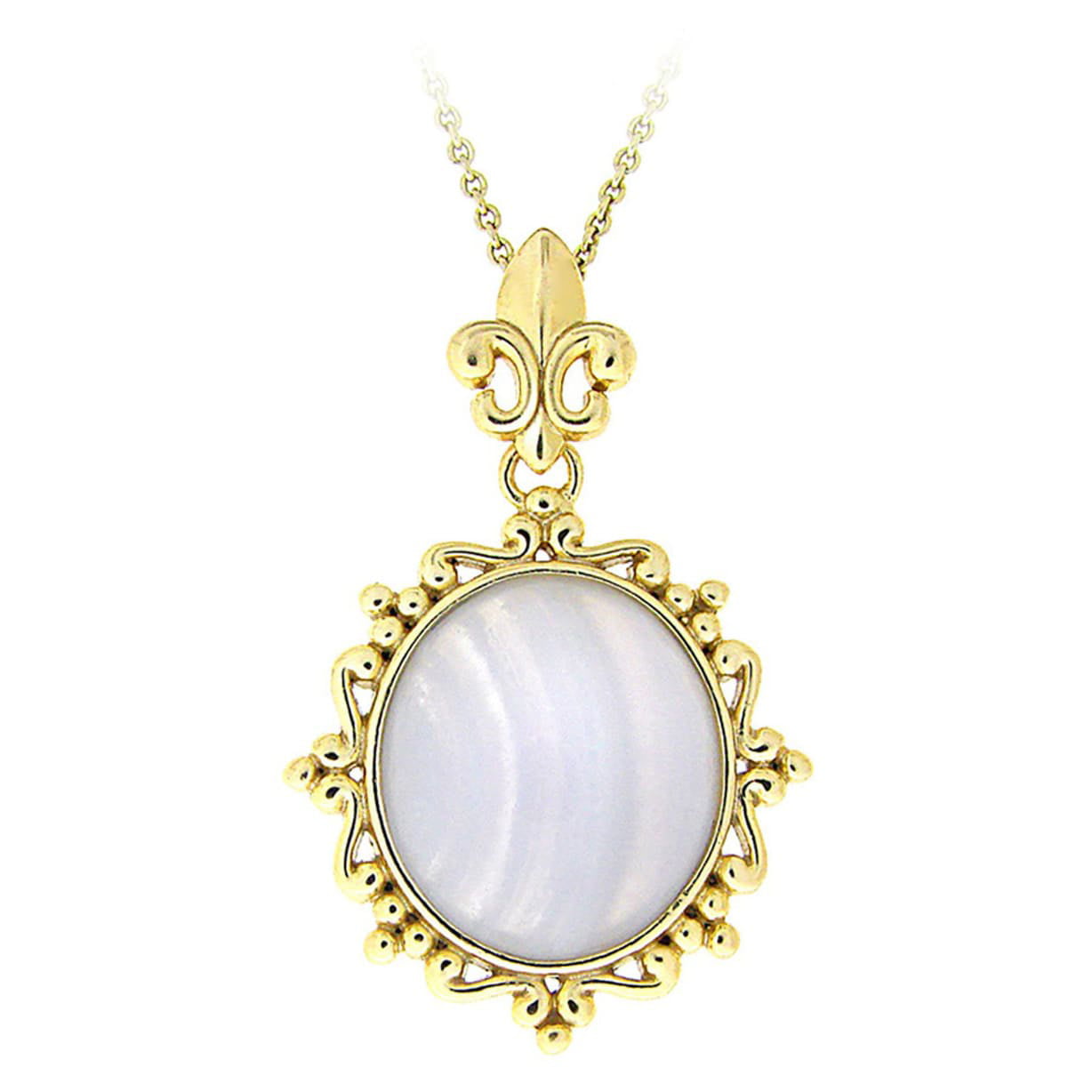 Agate pendant neckless with gold color bail and sides and a lace strap with gold color clasp.