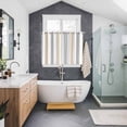 thumbnail image 3 of Beige Grey Striped Kitchen Curtains 63 Inch Length, Minimalist Farmhouse Stripe Grommet Top Bedroom Living Room Curtains, Light Filtering Cafe Curtain Drapes 2 Panels Set 104''x63'', 3 of 9