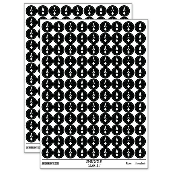 Ace of Diamonds Card Suit 200  Round Stickers - Black - Gloss Finish - 0.50" Size