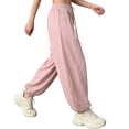 thumbnail image 2 of Girls Pink Parachute Pants Wide Leg Casual Lounge Pants with Elastic Waistband Drawstring Lightweight 100% Polyester,Size 12-13T, 2 of 6