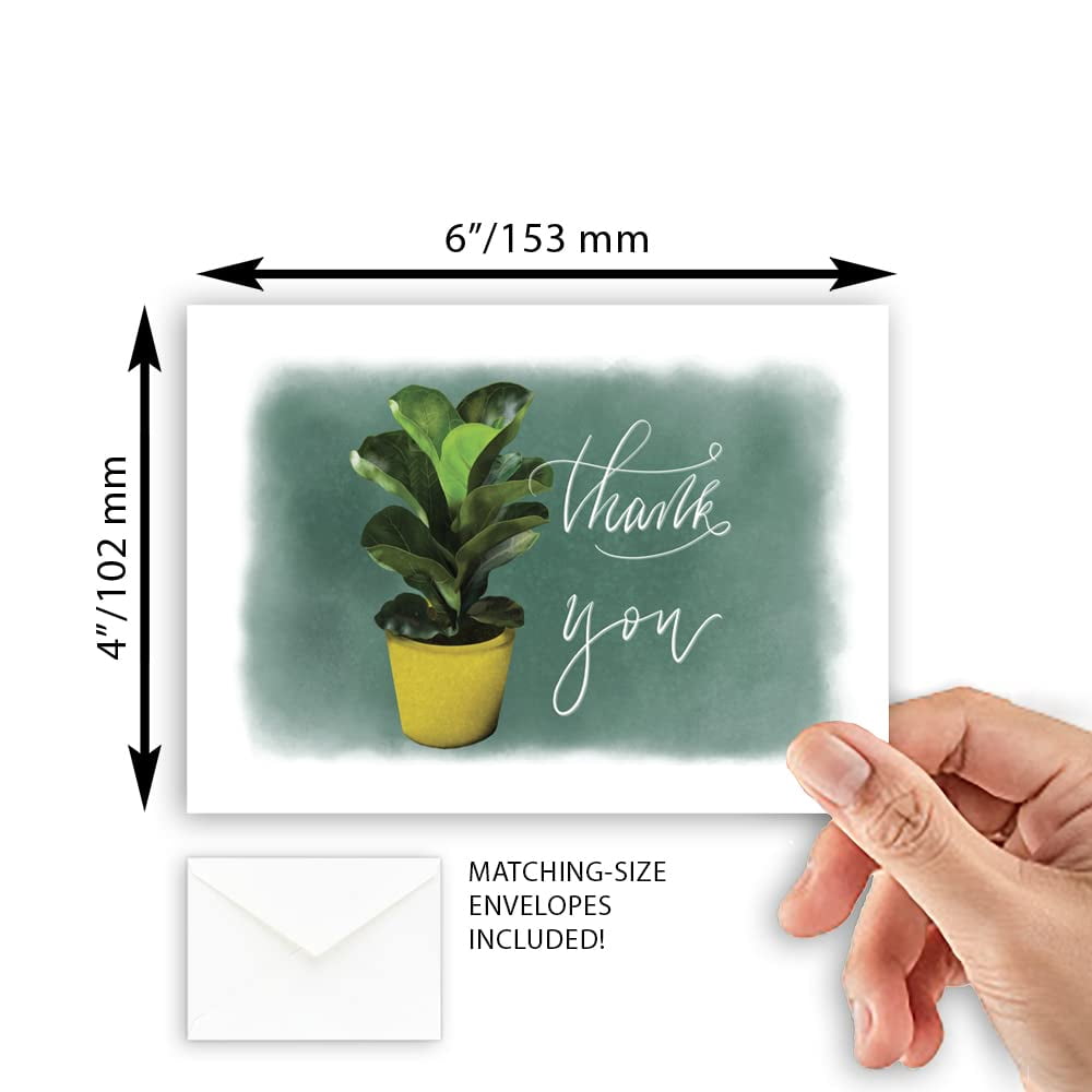 Potted Plant Thank You Blank Note Greeting Cards | 20 Pack Bulk Set (4X6)