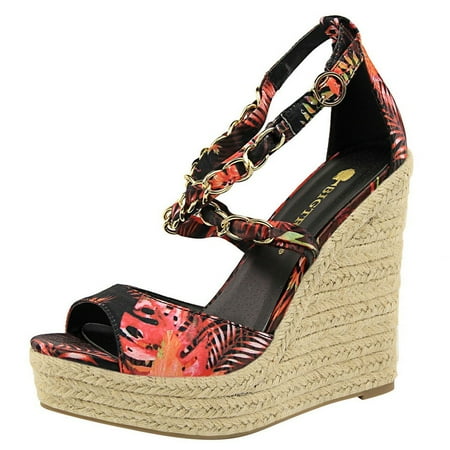 

SEMIMAY Women High Heel Flower Wedges Fish Mouth Sandals Ankle Strap Casual Shoes