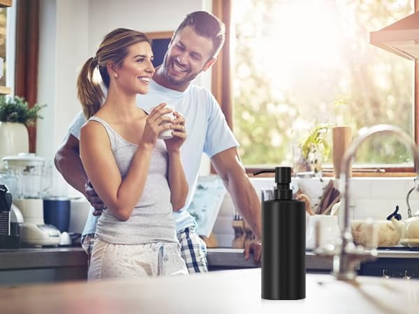 Matte Black Soap Dispenser Stainless Steel 11.8 OZ - Liquid Hand Lotion Dispenser Decor Refillable Dishwashing Soap Dispenser for Kitchen Bathroom Countertops