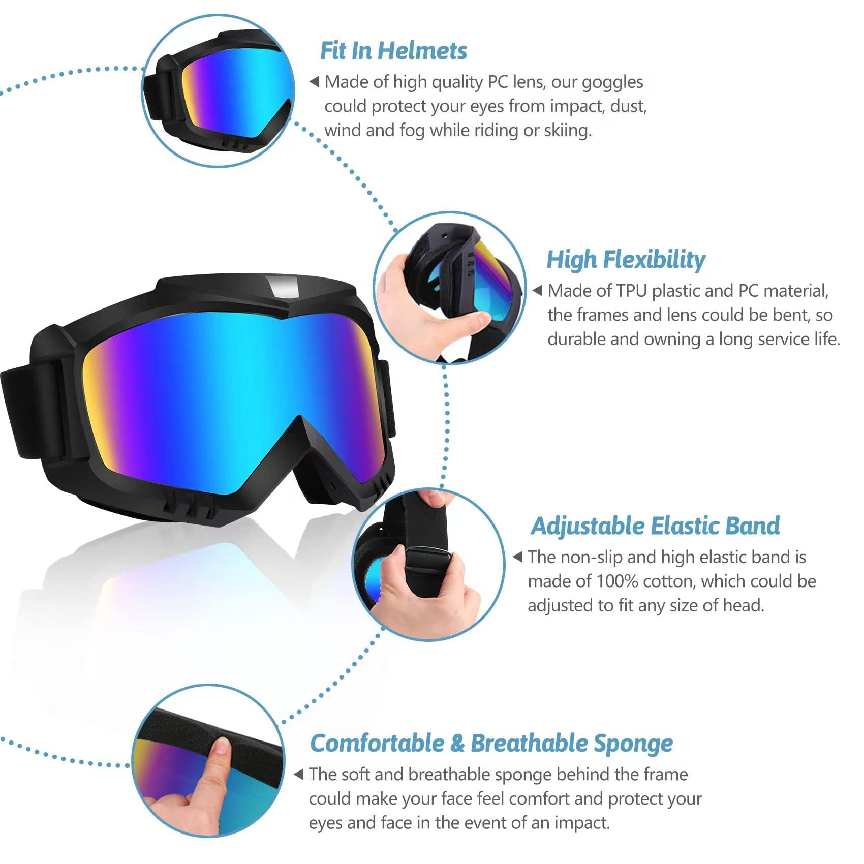 Dirt Bike Goggles 2 Pack - Motorcycle, ATV, Riding, Ski, Windproof Racing Glasses