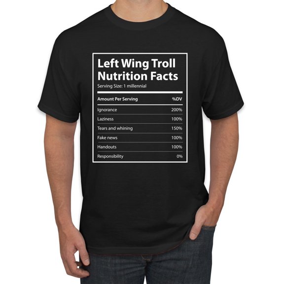 Left Wing Troll Nutrition Facts | Mens Graphic T-Shirt, Black, Small