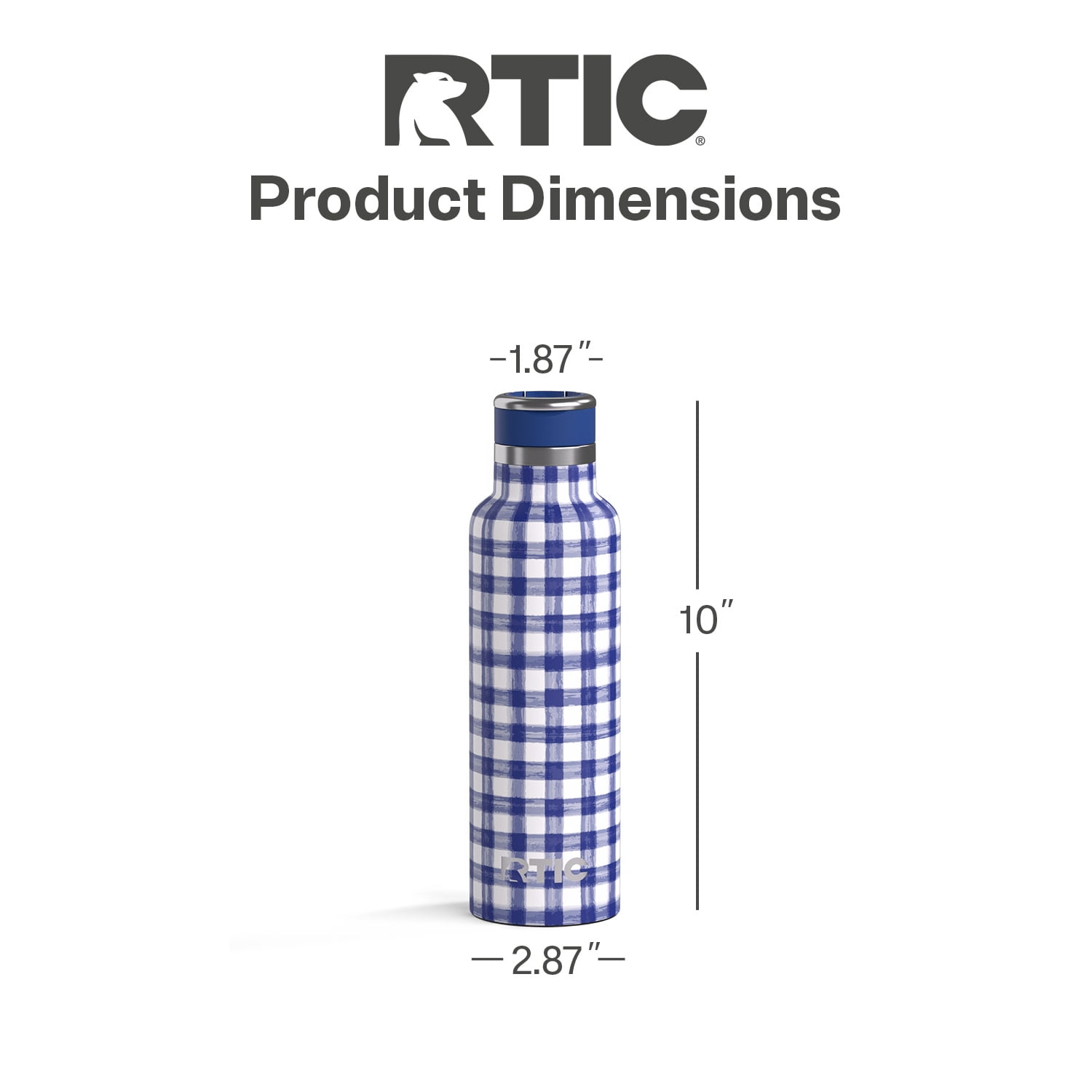 RTIC 20 oz Ceramic Lined Insulated Journey Water Bottle, Leak-Proof Lid, Cobalt Gingham