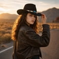 thumbnail image 5 of Qwertyu Western Cowboy Hat for Men Women Classic Roll Up Fedora Hat Cowgirl Cap with Buckle Belt Black, 5 of 6