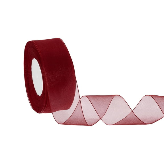 Sheer Organza Ribbon 1-1/2 Inch 50 Yards Chiffon Sheer Ribbons for Gift Wrapping Wedding Party Decoration Flower Bouquet Crafts Christmas, Burgundy