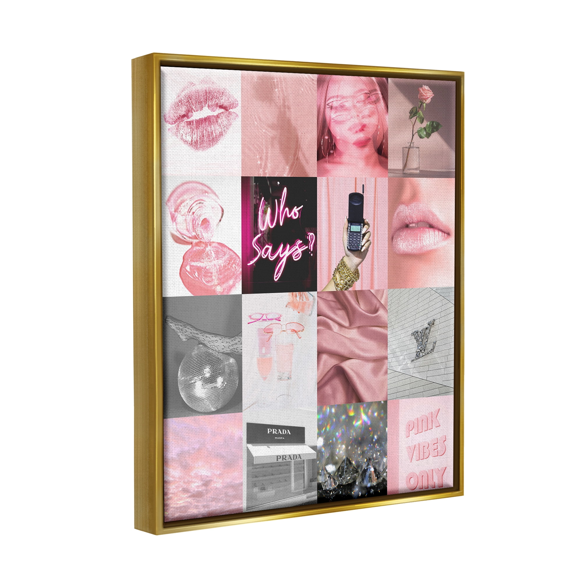 Stupell Industries Varied Pink Aesthetic Assortment Glam Bling Fashion Graphic Art Metallic Gold Floating Framed Canvas Print Wall Art, Design by Daphne Polselli