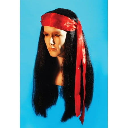 Star Power Straight Woman Pirate Style with Bandana Wig, Black, One Size