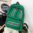 thumbnail image 4 of Mochila de felpa a cuadros para mujer, mochila de lana de cordero de gran capacidad, bolsa de compras de viaje (verde retro), 4 of 6