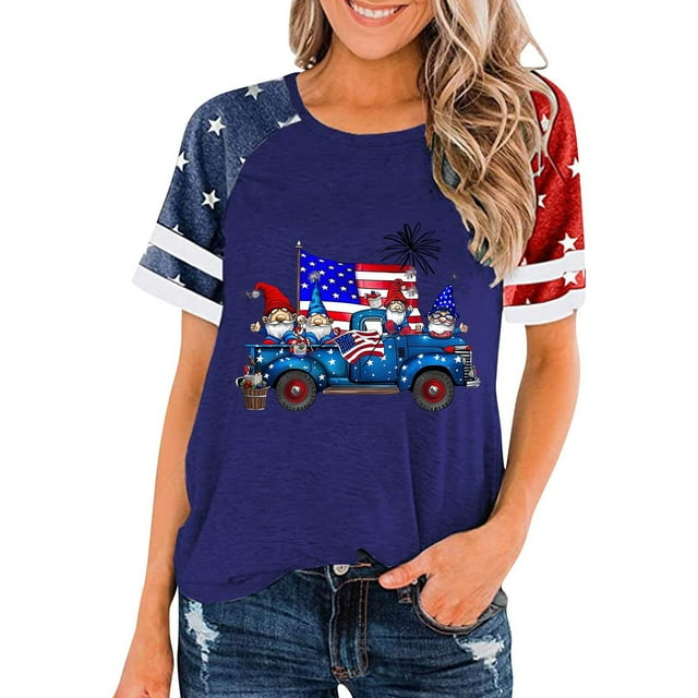Top Plisado Gradiente de las Mujeres, Cuello de la Tripulación Manga Corta Blusa Suelta para el Hogar Y el Uso Diario, Ligera Túnica de Moda Casual
