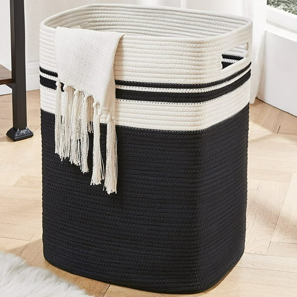 CHERISHGARD Cotton Laundry Basket 16x13x22 Woven Rope Laundry Hamper
