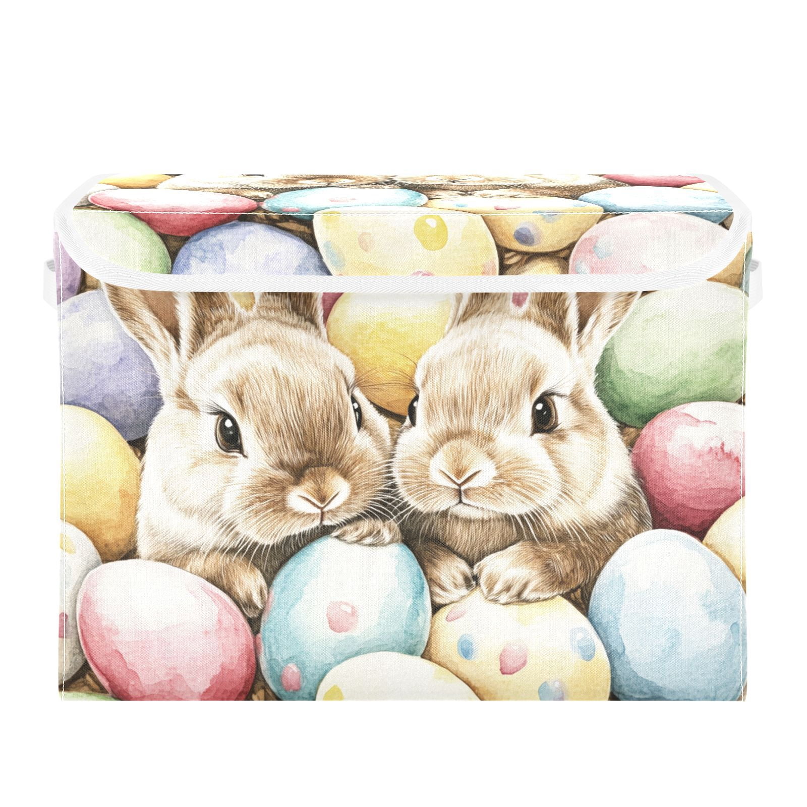 Easter Eggs Bunnies Storage Basket for Shelves Foldable Container Organizer for Organizing Toys Clothes Books with Handles